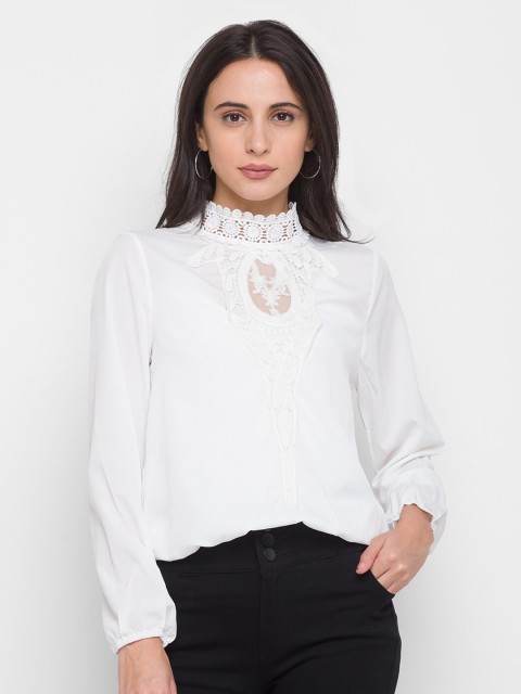 

LYKKEIN White Crochet Lace Regular Top