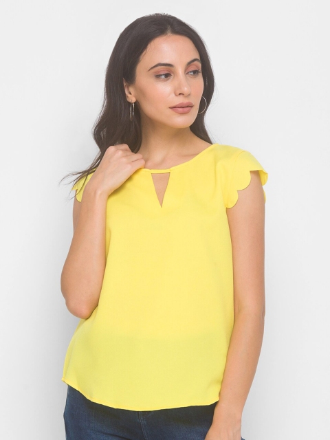 

LYKKEIN Yellow Keyhole Neck Regular Top