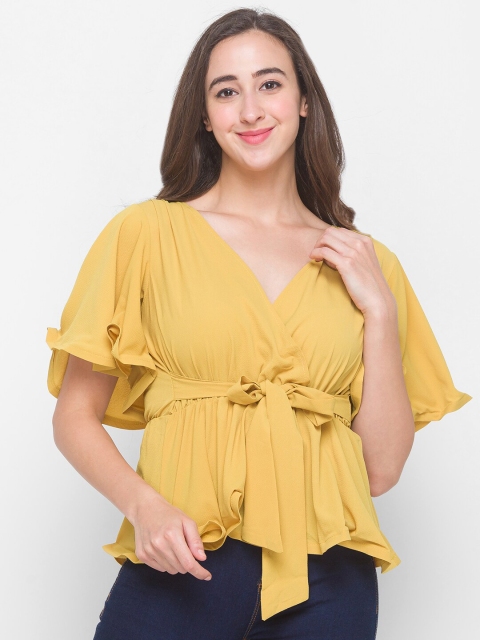

LYKKEIN Yellow Cinched Waist Top