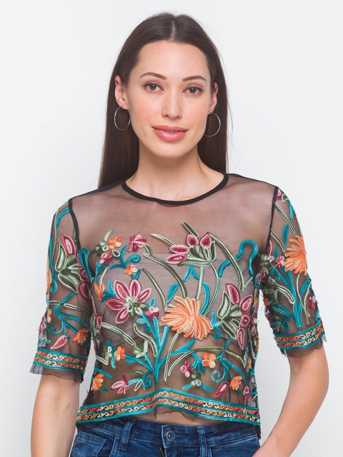

LYKKEIN Multicoloured Floral Regular Crop Top, Multi