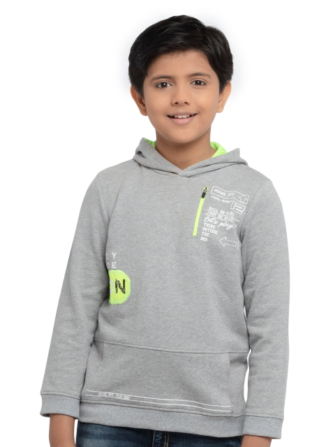 

UNDER FOURTEEN ONLY Boys Grey Printed Cotton Hooded Sweatshirt