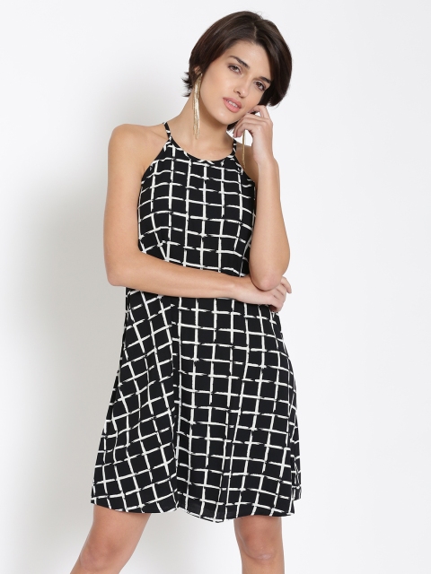 

FOREVER 21 Women Black & White Checked A-Line Dress