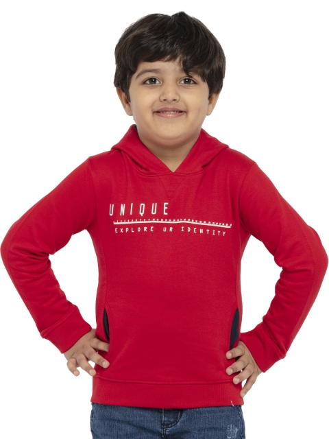 

UNDER FOURTEEN ONLY Boys Red Printed Hooded Sweatshirt