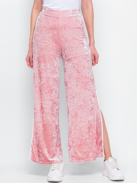 

LYKKEIN Women Pink Floral Printed Loose Fit Parallel Trousers