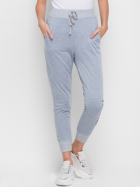

LYKKEIN Women Grey Heathered Knit Ribbed Drawstring Joggers Trousers