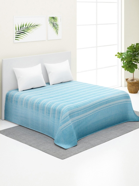 

Fabindia Turquoise Blue & White Woven Cotton Double King Bed Cover