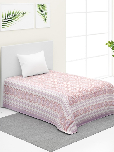 

Fabindia Peach & White Printed Cotton Single Bed Cover