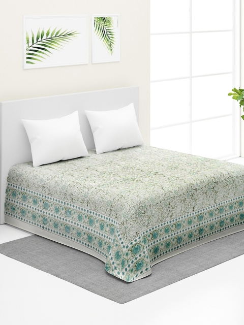 

Fabindia Teal-Blue & White Printed Cotton Single Bed Cover