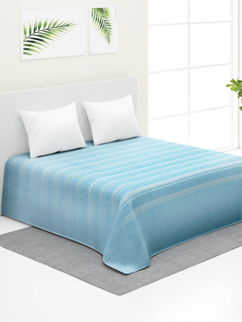 

Fabindia Turquoise Blue & White Woven Cotton Double Queen Bed Cover