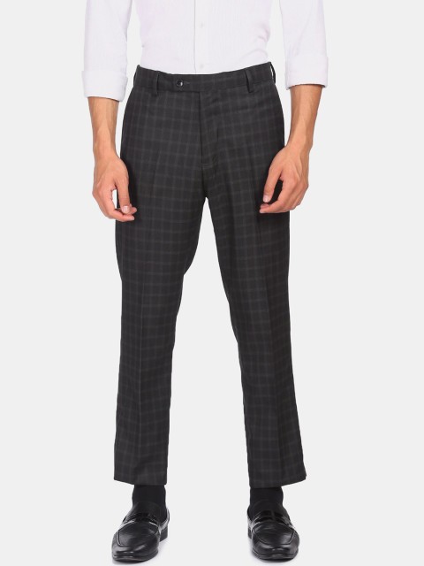 

Arrow Men Black Checked Formal Trousers