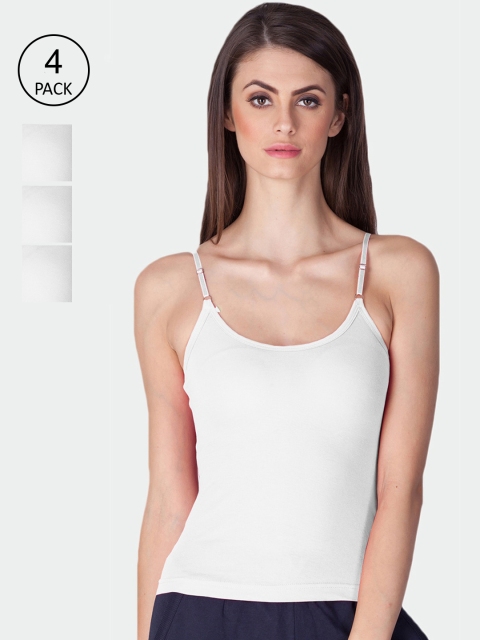 

Lux Cozi Women Pack Of 4 White Solid Pure Combed Cotton Camisoles