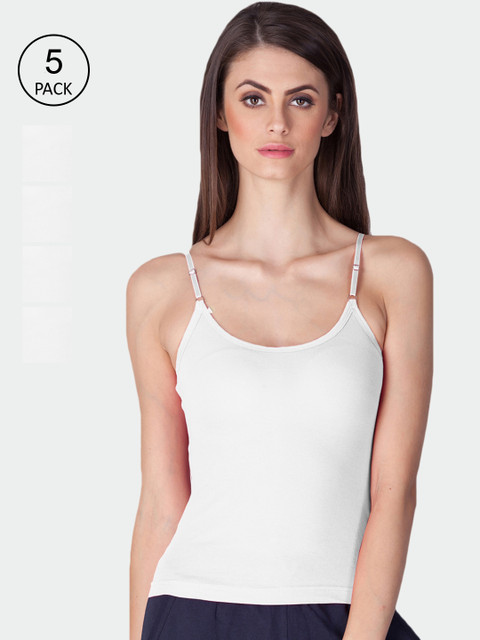 

Lux Cozi Women Pack Of 5 White Solid Combed Cotton Camisoles