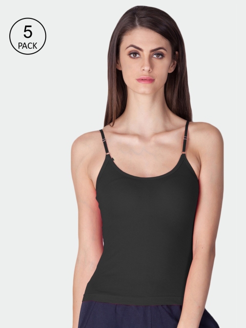 

Lux Cozi Women Pack Of 5 Black Solid Camisole COZIHER_CAMI_BLK_5PC