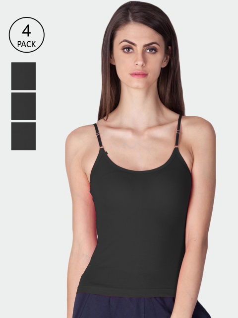 

Lux Cozi Women Pack Of 4 Black Solid Pure Combed Cotton Camisoles