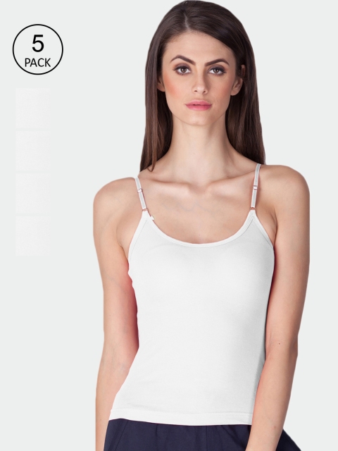 

Lux Cozi Women Pack Of 5 White Solid Pure Combed Cotton Camisoles