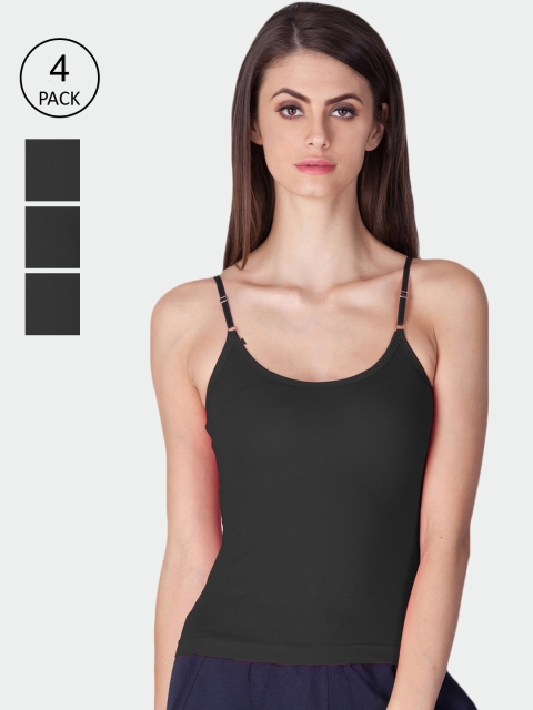 

Lux Cozi Women Pack Of 4 Black Solid Camisoles