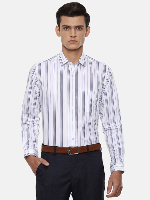 

Louis Philippe Men White & Blue Slim Fit Opaque Striped Formal Shirt