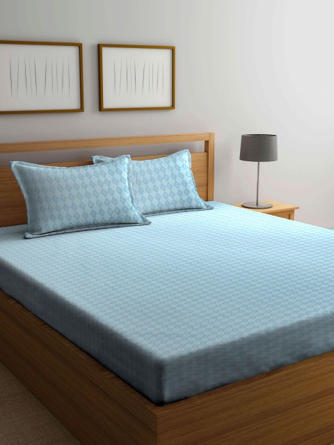 

Arrabi Blue Geometric 300 TC King Bedsheet with 2 Pillow Covers