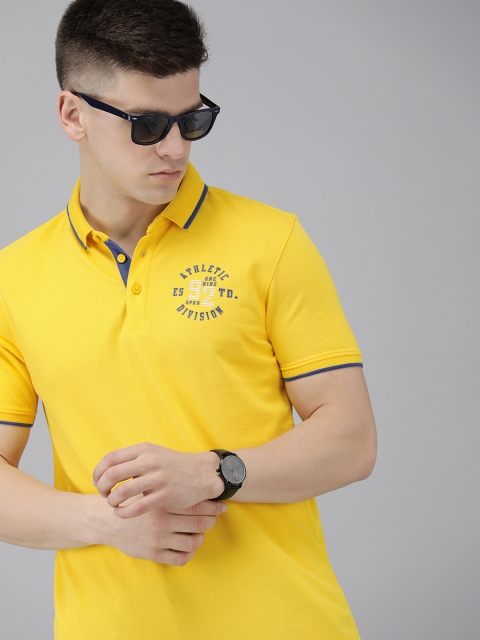 

SPYKAR Men Yellow & Blue Colourblocked Polo Collar Slim Fit Casual T-shirt