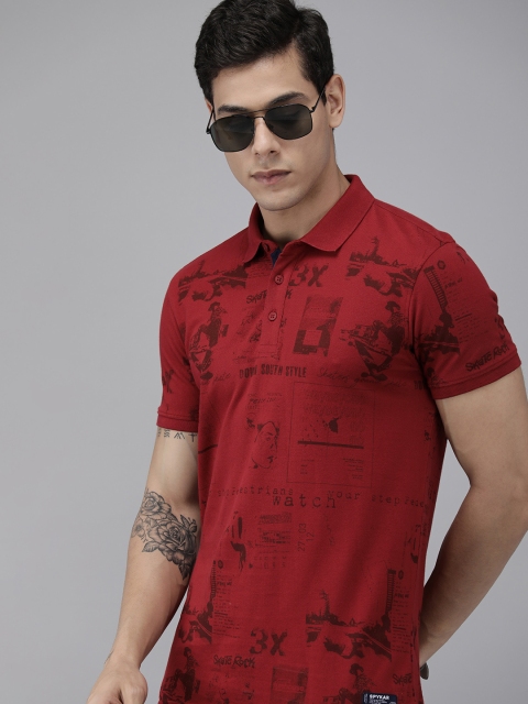 

SPYKAR Men Red & Black Printed Polo Collar Slim Fit Casual T-shirt