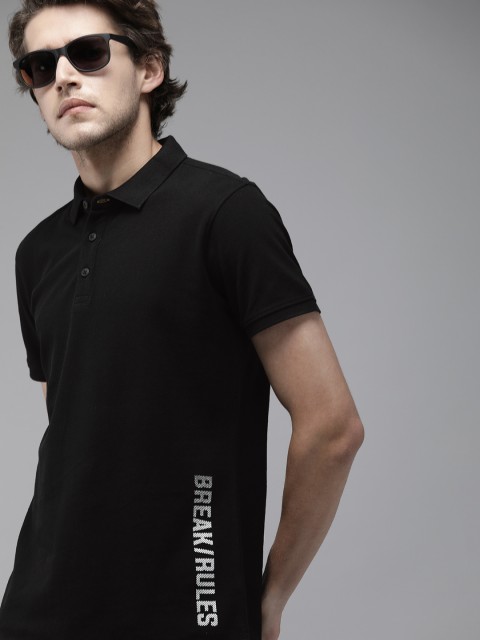 

SPYKAR Men Black & White Printed Polo Collar Slim Fit Pure Cotton T-shirt