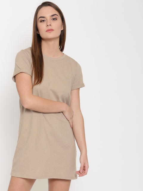 

FOREVER 21 Women Beige Solid T-shirt Dress