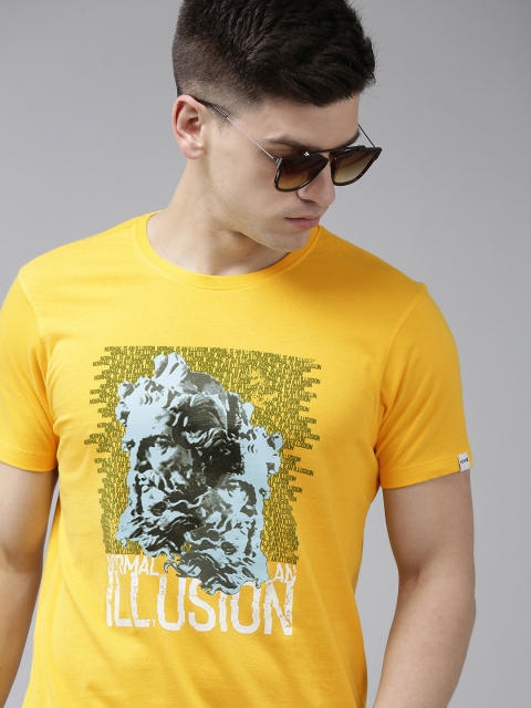 

SPYKAR Men Gold & Green Printed Slim Fit T-shirt