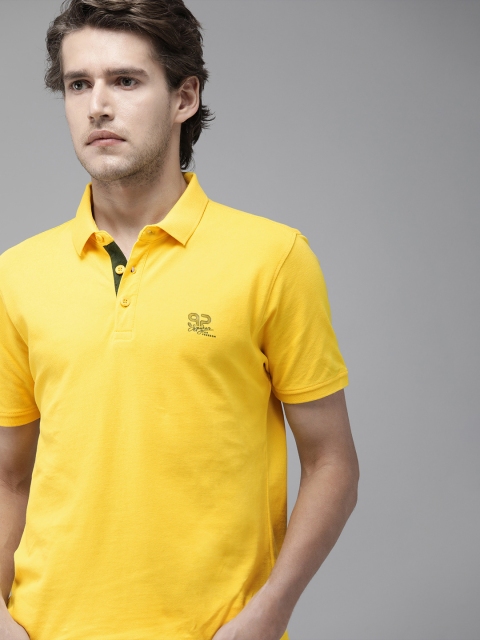 

SPYKAR Men Yellow Typography Printed Polo Pure Cotton Slim Fit T-shirt