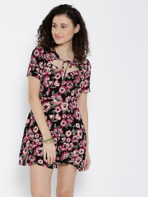 

FOREVER 21 Women Black Printed Fit & Flare Dress