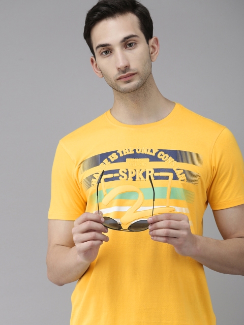 

SPYKAR Men Yellow Typography Printed Slim Fit T-shirt
