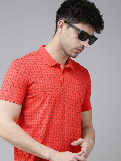 

SPYKAR Men Coral Pink Geometric Printed Polo Collar Slim Fit T-shirt