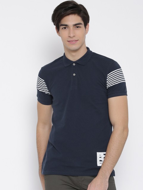 

United Colors of Benetton Men Navy Solid Polo Collar T-Shirt, Navy blue