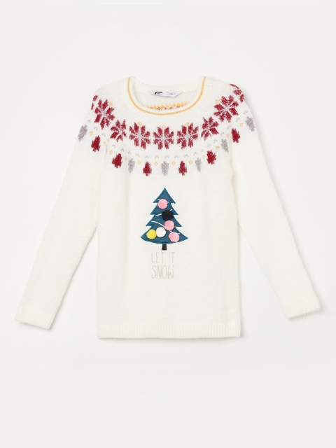 

Fame Forever by Lifestyle Girls Off White & Red Floral Printed Acrylic Pullover