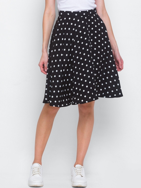 

LYKKEIN Women Black & White Printed Above Knee-Length Flared Skirt
