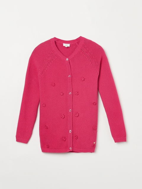 

Bossini Girls Fuchsia Floral Embroidered Cardigan