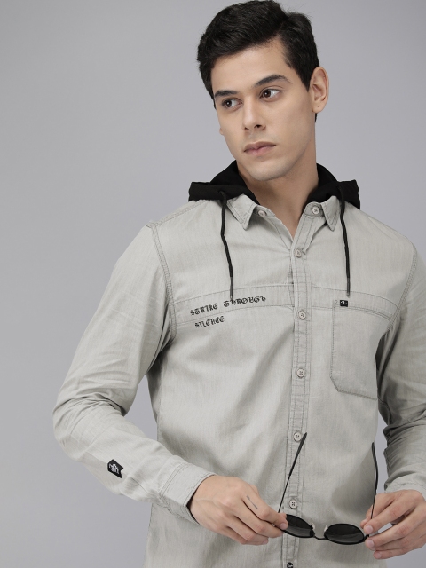 

SPYKAR Men Grey & Black Slim Fit Printed Casual Pure Cotton Shirt