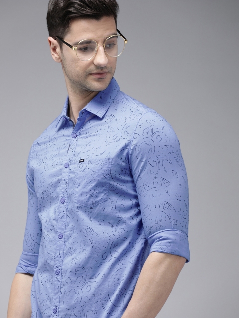 

SPYKAR Men Purple Slim Fit Printed Pure Cotton Casual Shirt