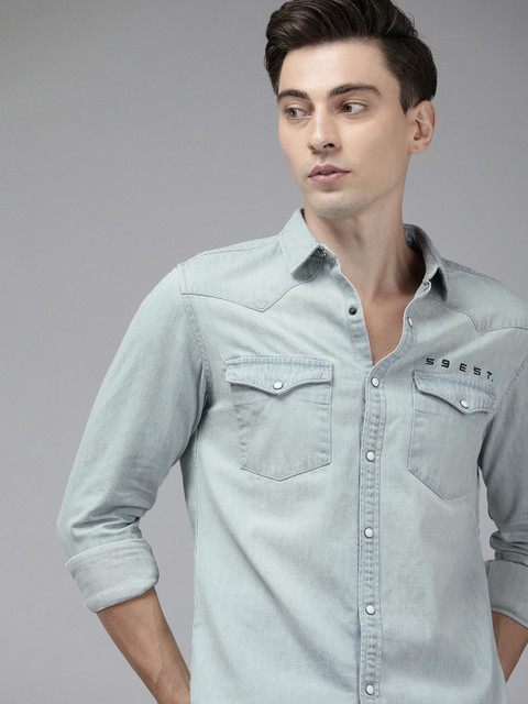 

SPYKAR Men Light Blue Solid Slim Fit Cotton Casual Shirt