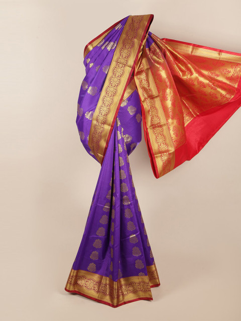 

Pothys Violet & Red Ethnic Motifs Zari Art Silk Saree