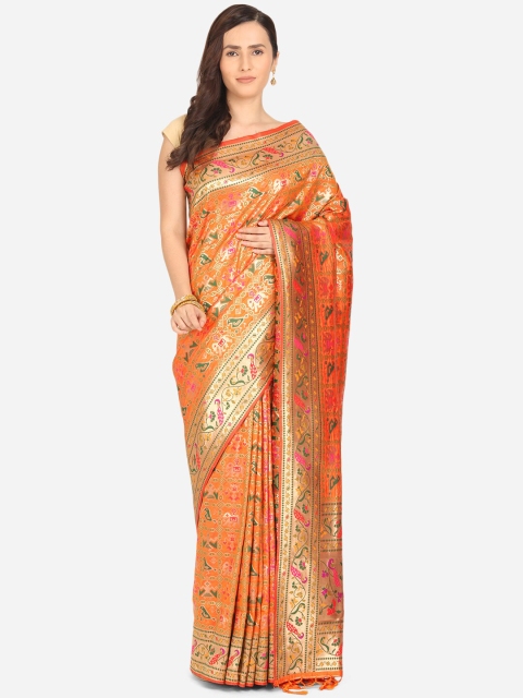 

BOMBAY SELECTIONS Women Orange Printed Art Silk Saree
