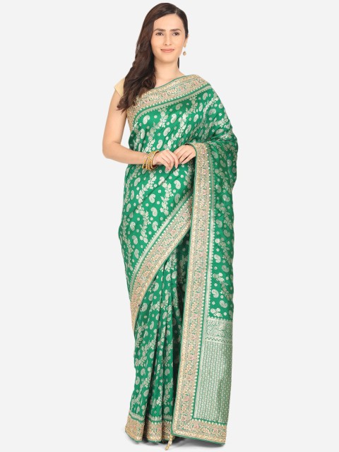 

BOMBAY SELECTIONS Green & Gold-Toned Ethnic Motifs Zari Art Silk Banarasi Saree