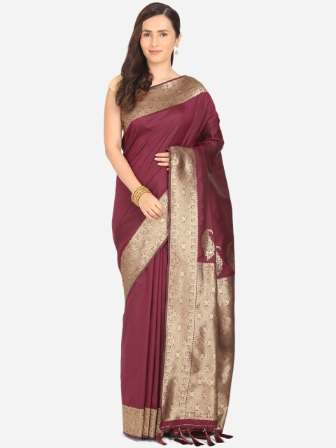 

BOMBAY SELECTIONS Purple & Gold-Toned Woven Design Zari Art Silk Banarasi Saree