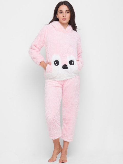 

LYKKEIN Women Pink & White Pure Cotton Night suit