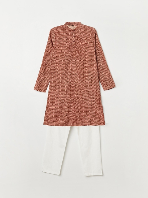 

Melange by Lifestyle Boys Maroon Printed Regular Pure Cotton Kurta with Pyjamas