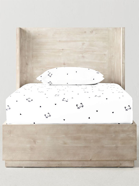 

THE BABY ATELIER White & Black 300 TC Fitted Cotton Single Bedsheet