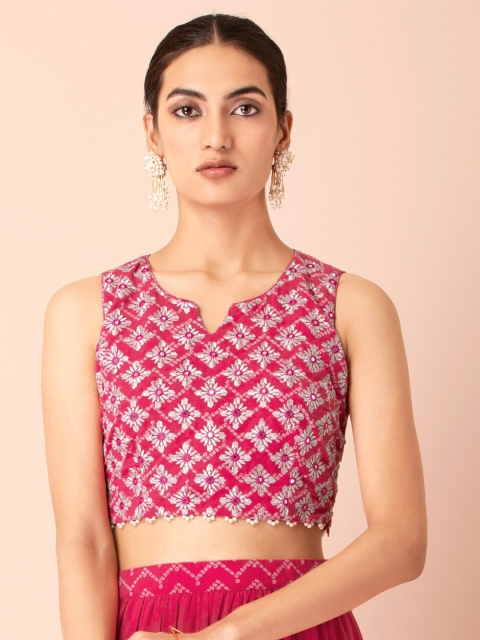 

INDYA Pink Georgette Fitted Crop Top