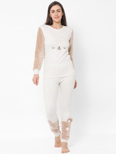 

Sweet Dreams Women Cream-Coloured & Beige Embroidered Night suit