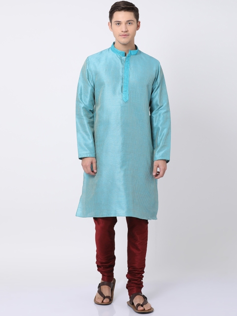 

TABARD Men Blue Striped Regular Kurta with Churidar