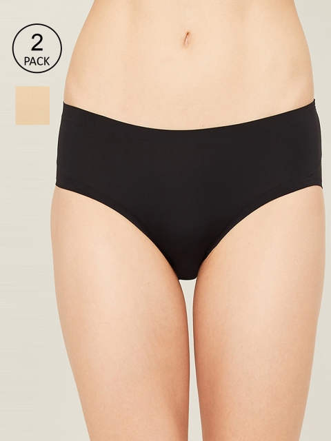 

Ginger by Lifestyle Women Pack Of 2 Beige & Black Solid Hipster Briefs