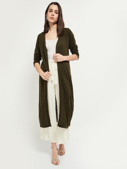 

max Women Olive Green Acrylic Longline Shrug